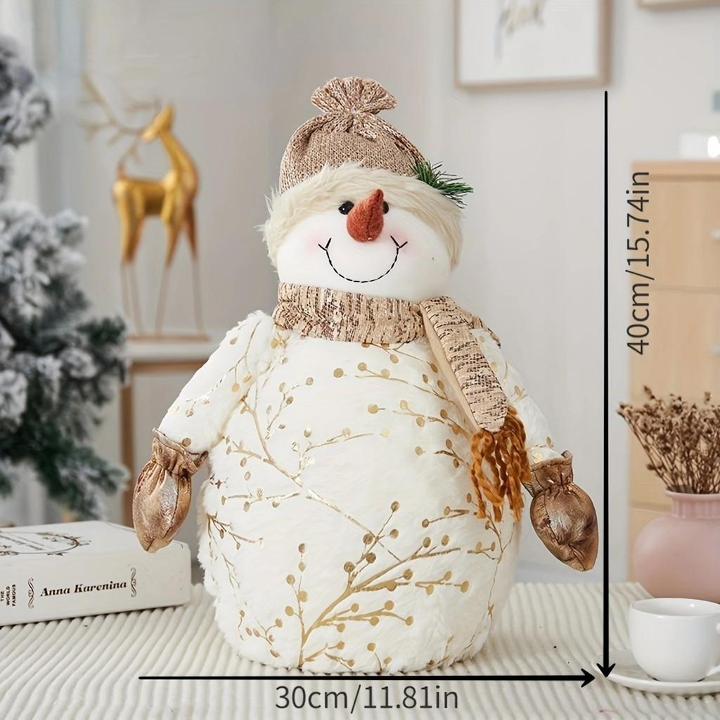 Christmas Plush Snowman Figurine With Foam And Fabric For Holiday Decor