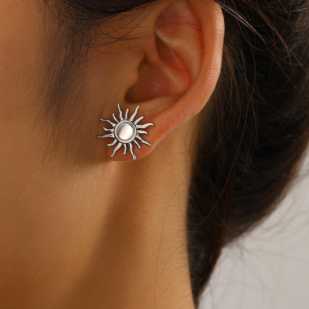 Stainless Steel Earrings Retro Fashion Elegant Temperament Plants Sunflower Flower Earrings Ladies Zircon Daily Commuting Wear