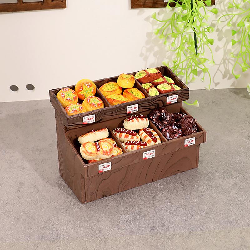 Mini Bread Cabinet For Dollhouse Miniature Bread Basket Miniature Simulation Bread Dessert Model Toys Supermarket Scene Decor