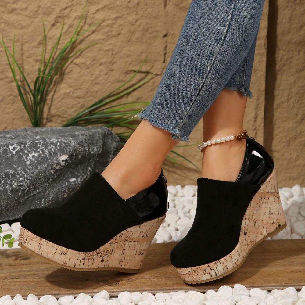 Casual Women's Shoes Large Size Wedge Heel Single Shoes Women's Loafers Spring New Leather Splicing Zipper Platform Shoes Woman