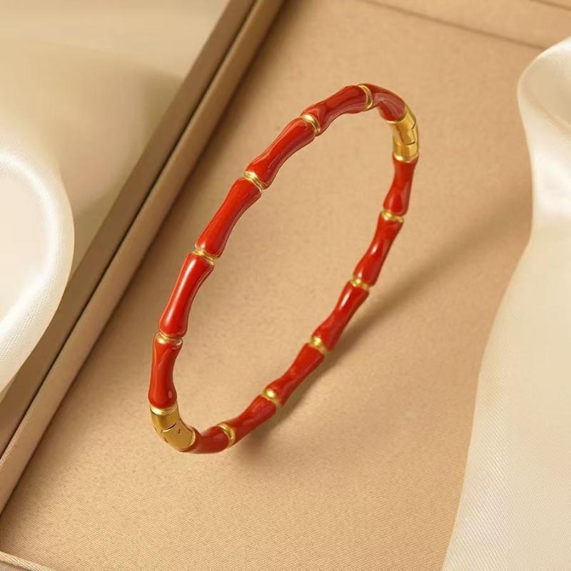 Stylish Colorful Bamboo Joint Bangle Stainless Steel Enamel Bracelet Non-Fading Simple Stainless Steel Bangle Trendy