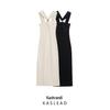Women's Gold Embellished Halter Neck Knitted Dress - Spring 2025 European & American Style
