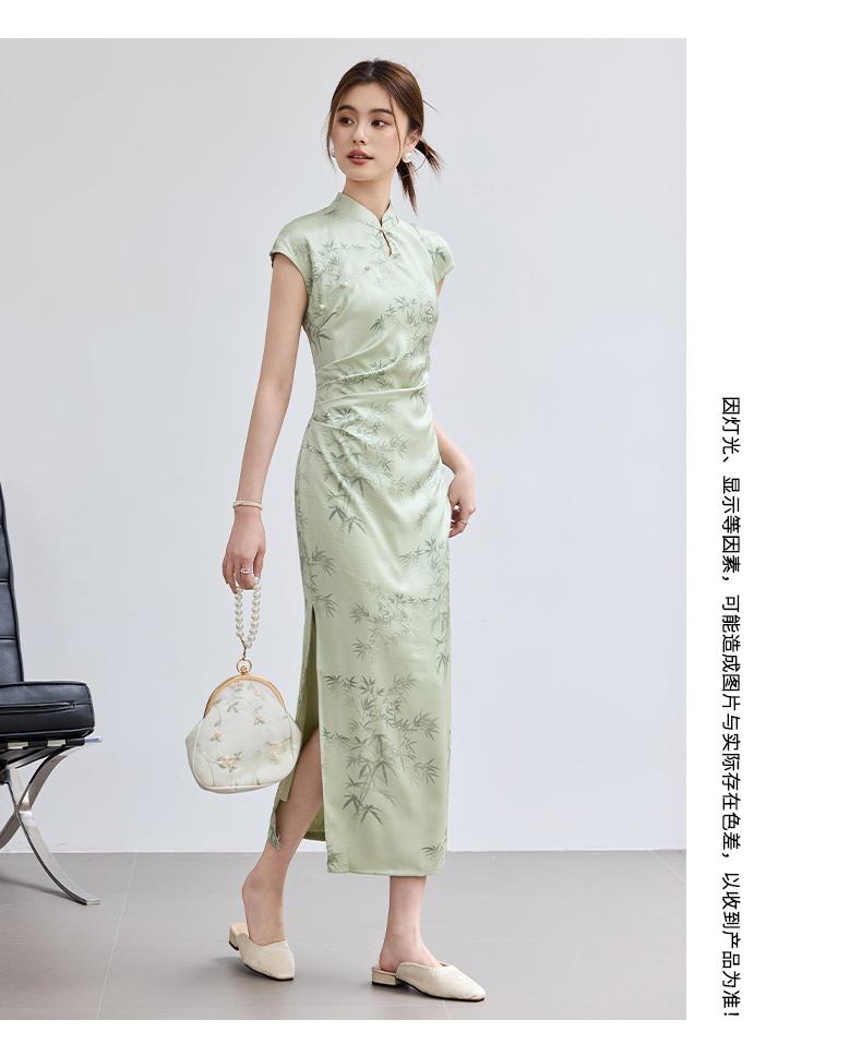 Summer "Smoke Rain Jiangnan" Jade Green Bamboo Printed Cheongsam New Chinese Side Split Dress