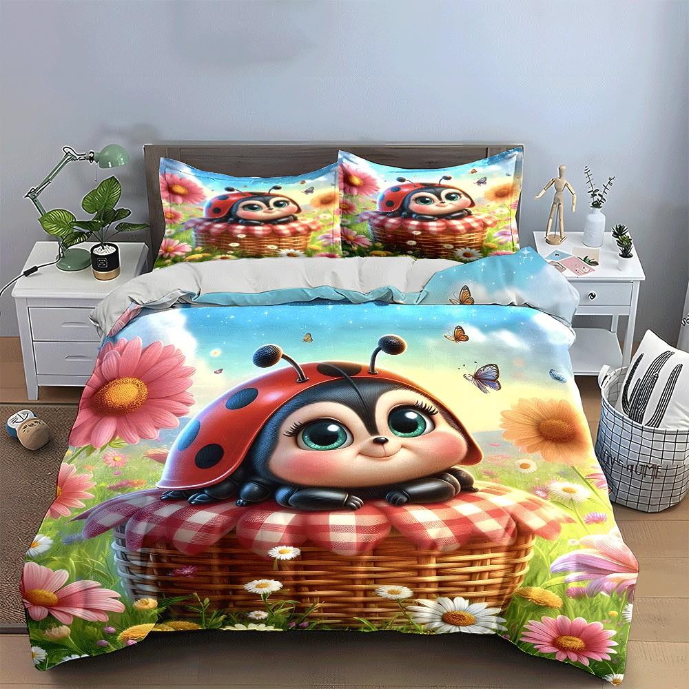 "Adorable Ladybug Picnic Set Design" Exquisite three-piece bedding set gift for kids and adults