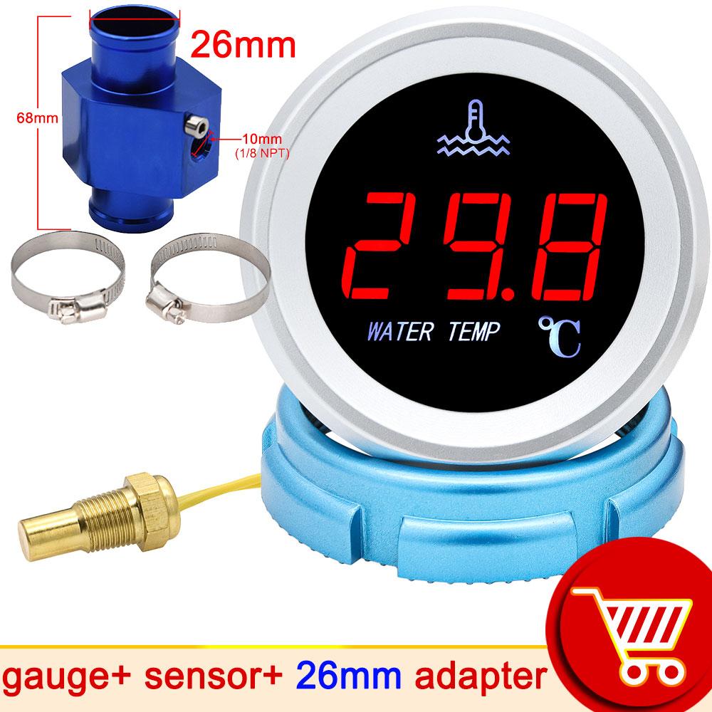 Water Temp Gauge 0-120 Celsius 10MM Water Temperature Sensor T-Fitting Joint Pipe Adapter 26MM~40MM for Car Truck Yacht Boat