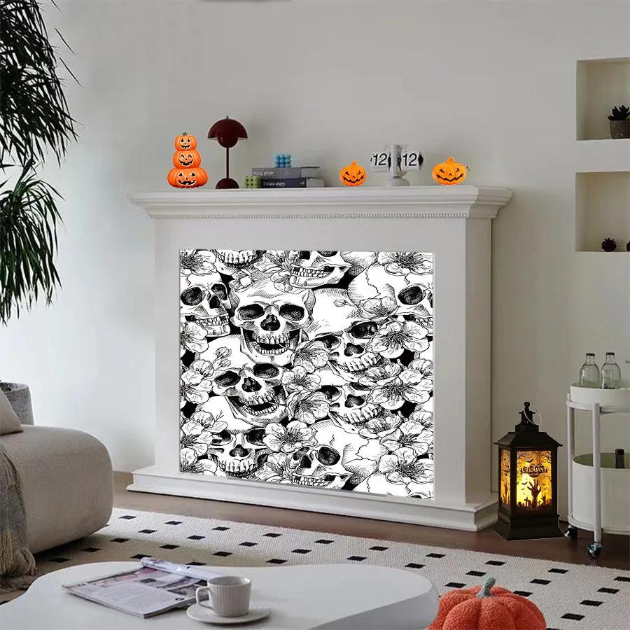 Halloween White Skull Self-adhesive Wallpaper PVC Holiday Party Home Decoration Building Materials Background Wall Wallpaper