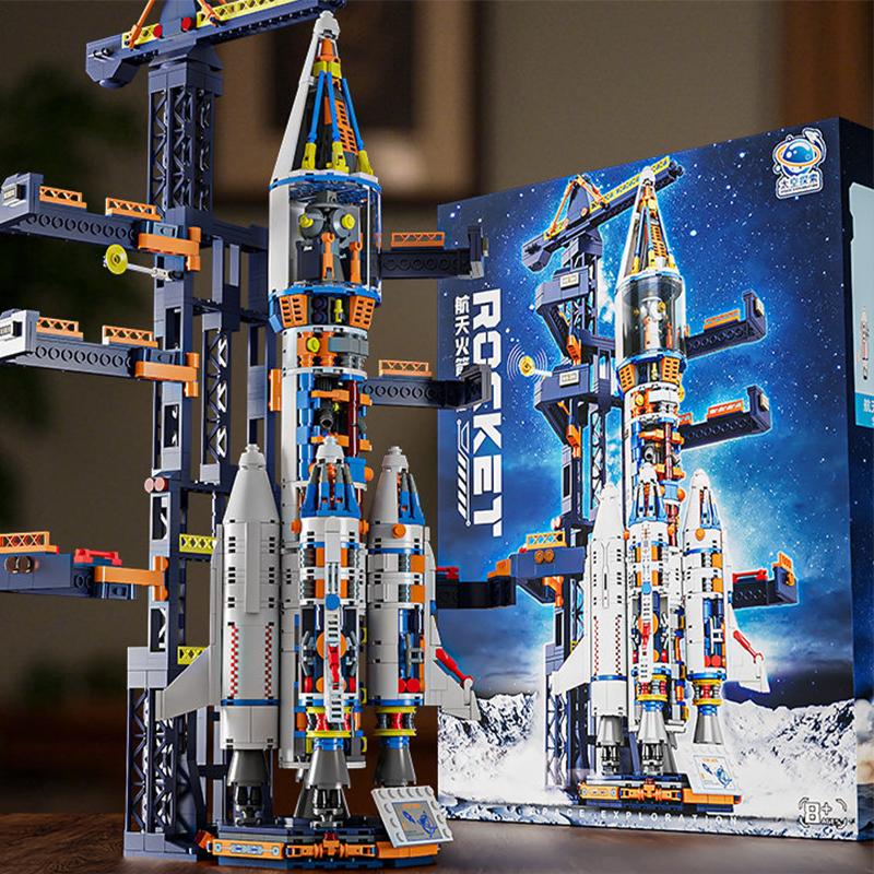 Bai Fen Bai Toys 51.5Cm Space Series Brick Playset Rocket Launch Pad Giant Mechanical Rocket Brick Playset Childrens Toys Playsets Holiday Gift Present
