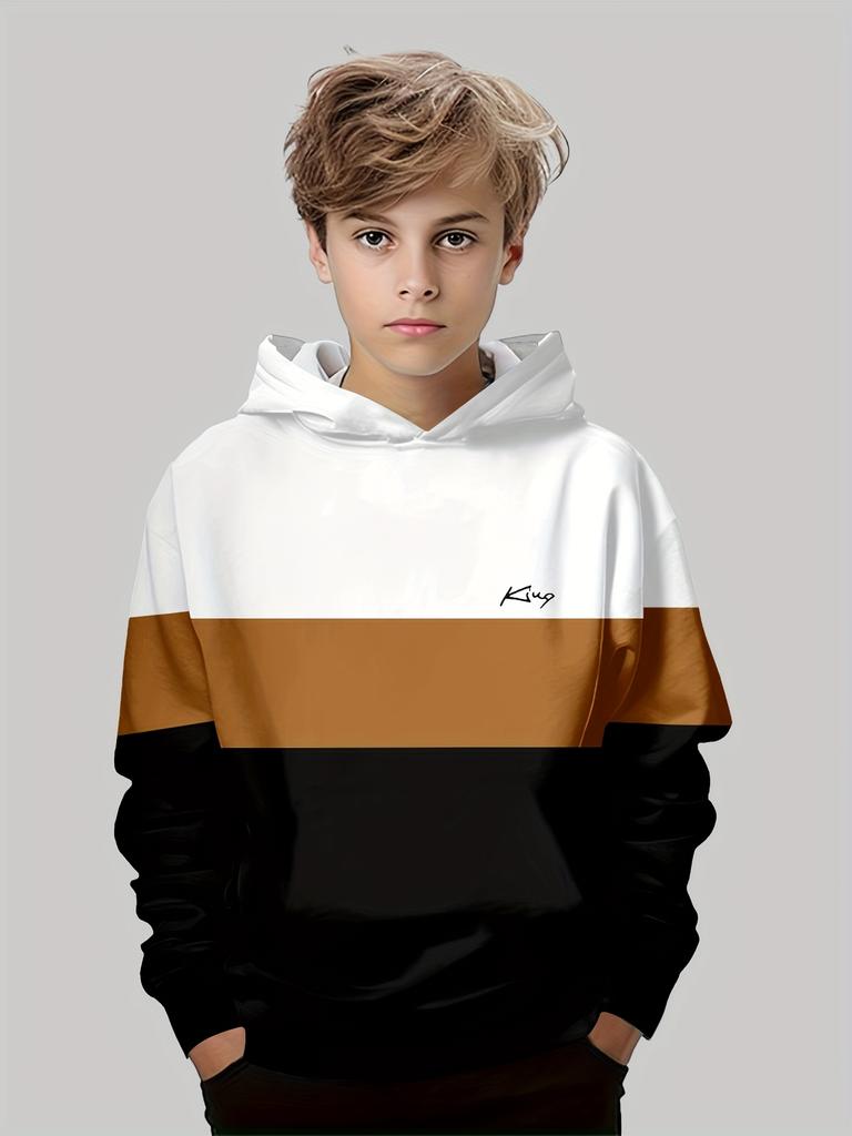 Boys Hoodie Stripe Printed Pullover Long Sleeve Thin Hooded Sweatshirt for Autumn Casual Versatile Classic Color Matching Design