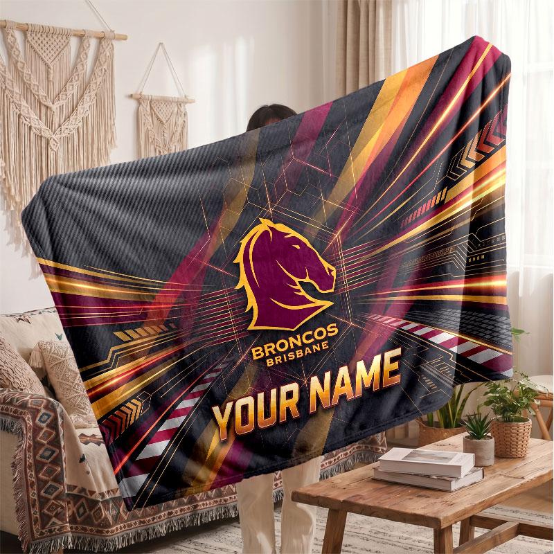 Brisbane Broncos Flannel Blanket, Custom Name Text Personalized Soft Throw Blanket Home Decor Gift