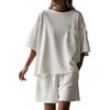 Women's Casual 2 Piece Outfit Crew Neck Short Sleeve Top Elastic Waist Shorts Set