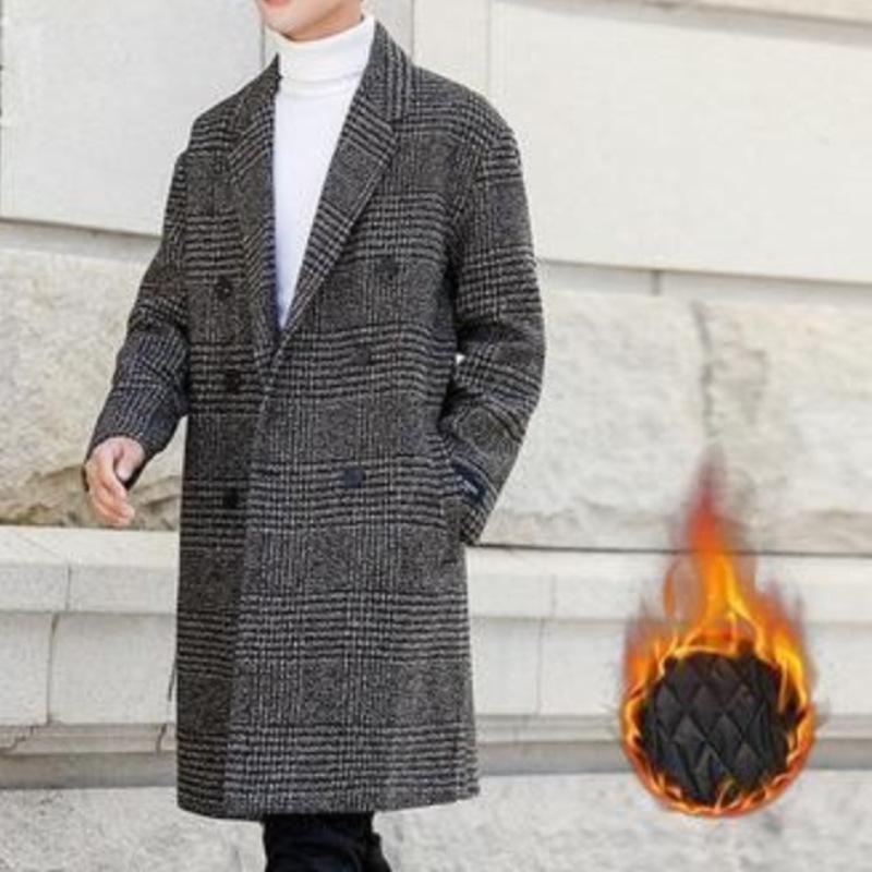 Мужской шерстяной клетчатый тренч средней длины - Модный повседневный жакет в гонконгском стиле для осени и зимы L