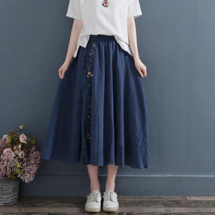 2024 Summer Women's Fairy Hanfu Dress with Embroidery and Frog Buttons - Retro Chiffon Midi Skirt.