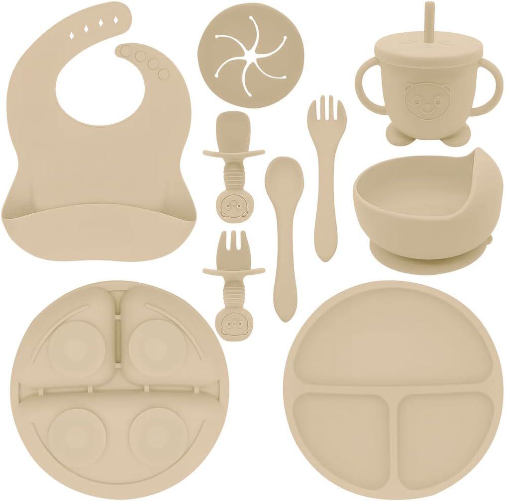 Children's Silicone Tableware Set: 8-Piece Suction Cup, Anti-Fall for Baby & Mom