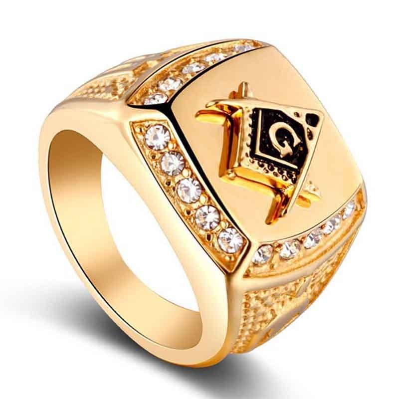 Masonic Fashion Rhinestone Symbol Ring Mens Ring Hip Hop Tide Jewelry Fashion