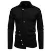 Men's Casual Solid-color Long-sleeved Shirt, Men's Slanted Front Button-down Lapel Shirt