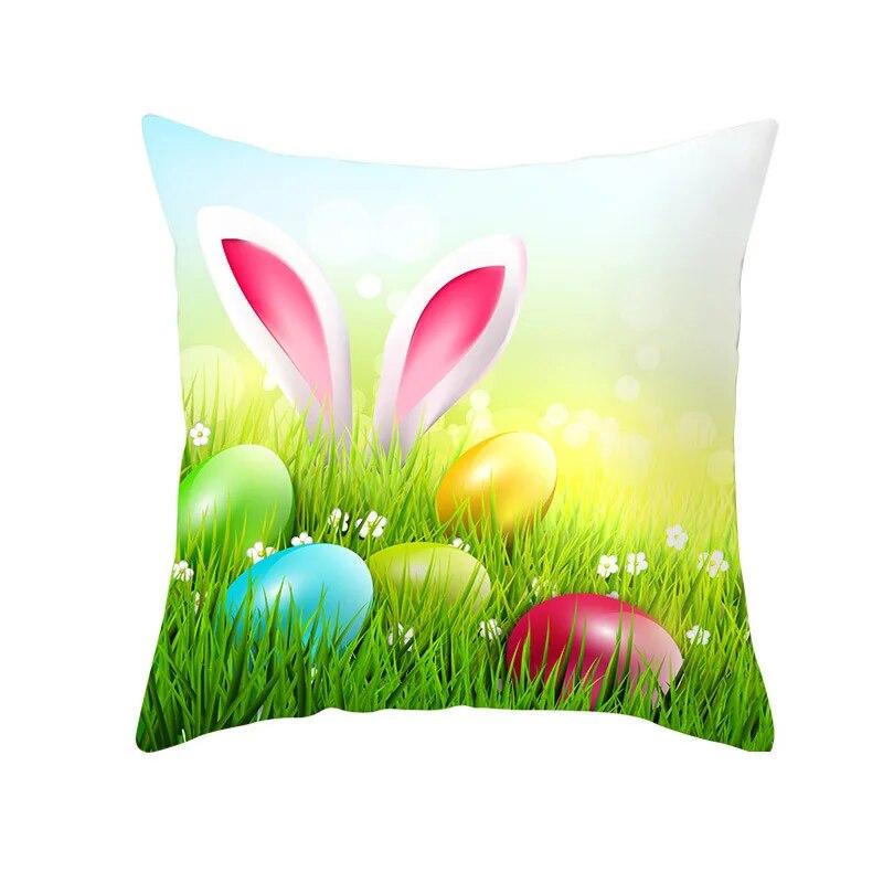 Dekorativer Kissenbezug mit Ostern-Motiv, Cartoon-Häschen-Ei-Druck, Pfirsichhaut-Kissenbezug, Sofakissenbezug, Schlafzimmerzimmer, Heimdekoration