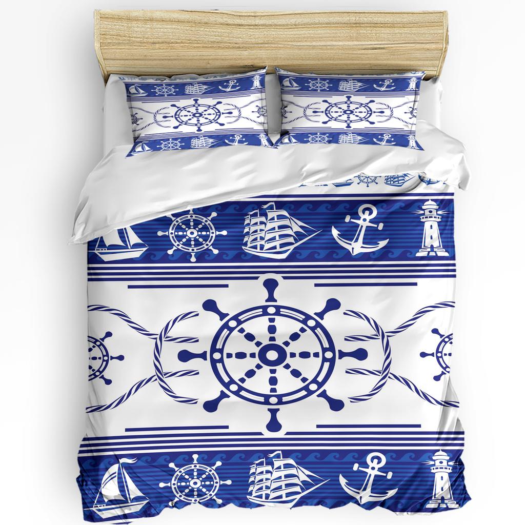 Lighthouse Bedding Set For Bedroom Bed Home Nostalgic Watercolors with Gull Ancient Anchor Duvet Cover Quilt Cover Pillowcase