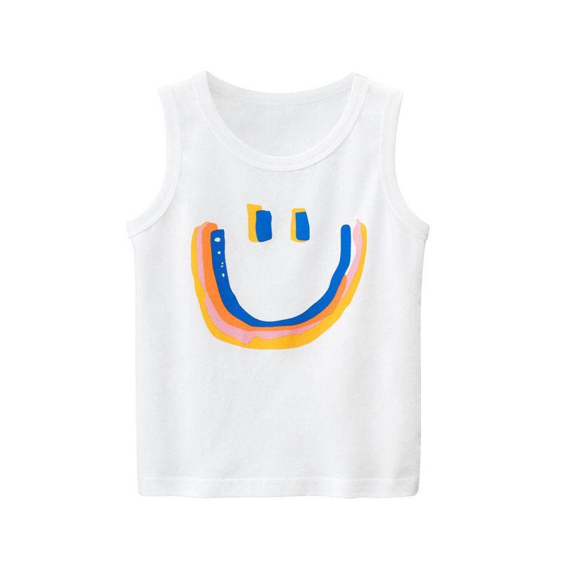 27Kids Summer Vest Smiley Face Pure Cotton Children s Clothing White 130