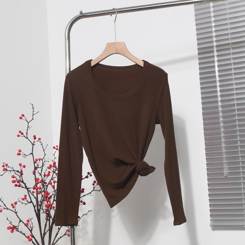 

A02 Fleece-Lined Thick Ribbed Long-Sleeve U-Neck Base Layer Top for Autumn/Winter One Size