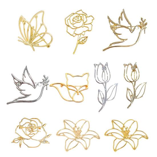 Broche de Aleación para Mujer Forma de Flor de Rosa Hueca Pin de Solapa Trajes Abrigos Bolsos Bufandas Insignia Accesorio Versátil