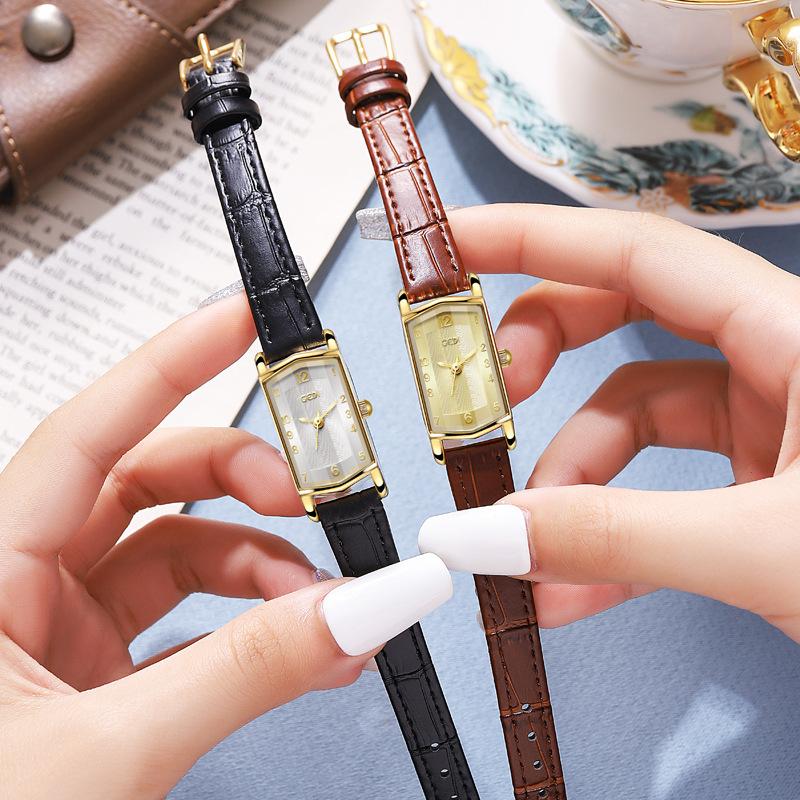Niche High-End Leather Women'S Watch Medieval Small Square Plate Watch Women'S High-Value Fine Belt Quartz Watch