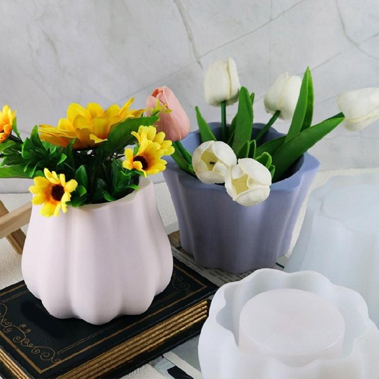 Waved Flower Pots Silicone Mold Crystal Epoxy Resin Plaster Candle Ornaments Mold