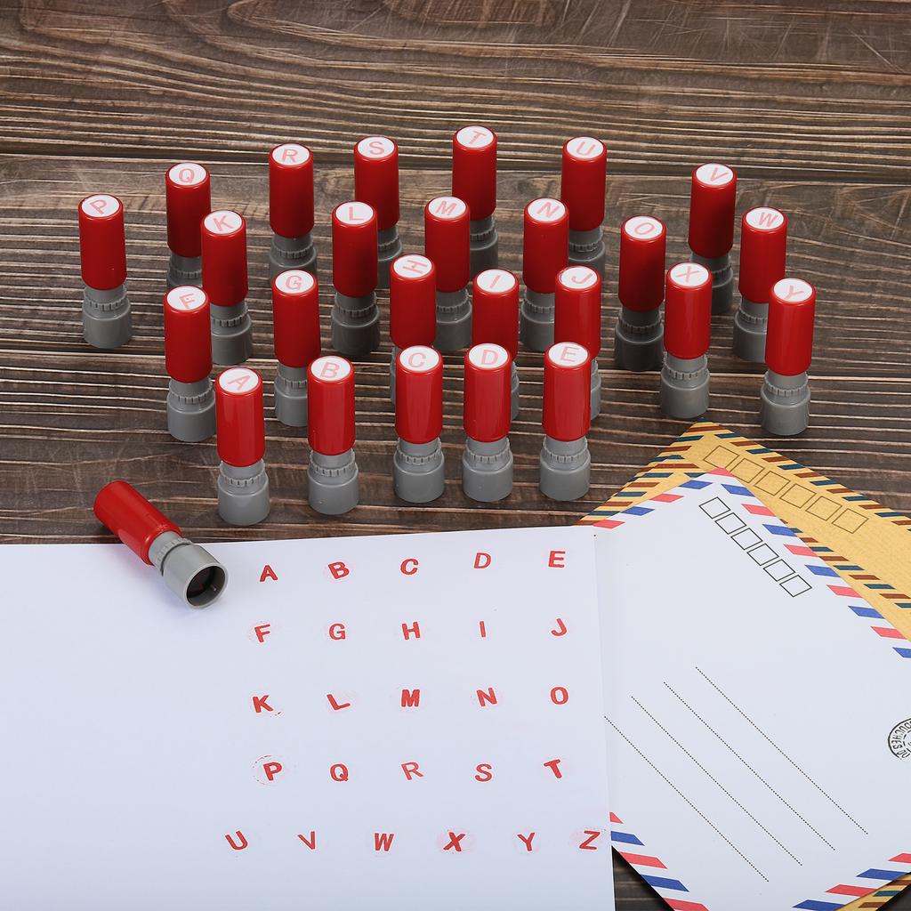 Abeceda Písmena Kulaté Razítko Dětské Dárky Hračky Samobarvicí Deska pro Scrapbooking Podložky s Barvou Razítkovací Blok do Třídy Červená 7mm