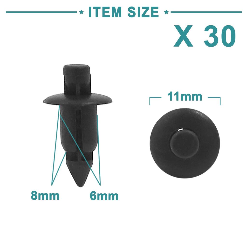 ACROPIX Plastic Push Rivet Fasteners Door Trim Fender Universal 6mm Black 30pcs