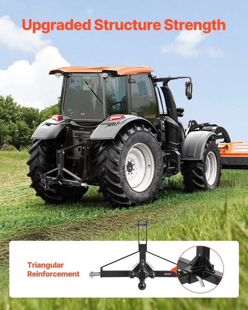 3 Point Trailer Hitch with 2 In Receiver, 3pt Quick Hitch Attachment, Heavy Duty Tractor Tow Drawbar Adapter, Compatible with Kubota, Mahindra, Ford,