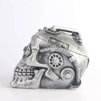 Silver Mechanical Gear Skull Statue Resin Craft Punk Style Home Decoration Sculpture Halloween Party Decor Ornaments Gifts