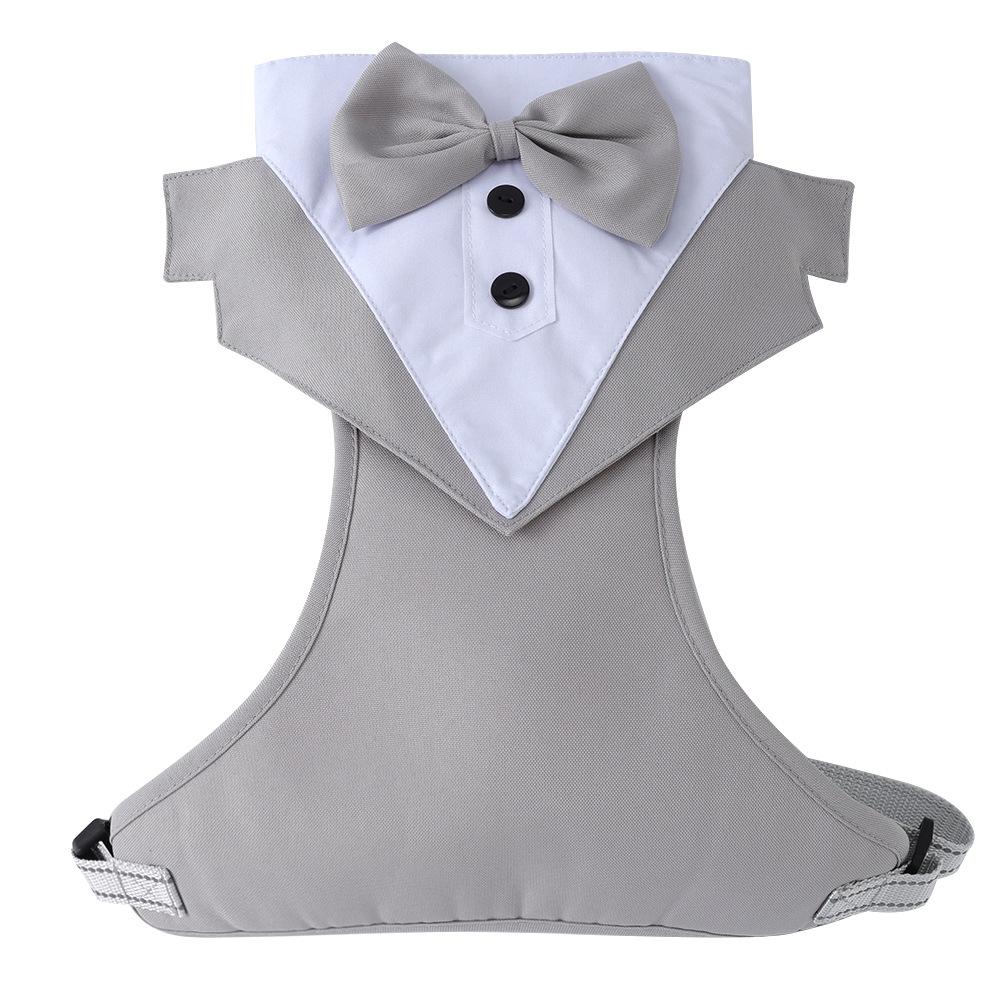 Halloween Christmas Dog Vest Tuxedo Harness Adjustable Tuxedo with Bow Tie for Male Dogs Wedding Party Suit Pet Costume Outfits (GRAY,S) серый