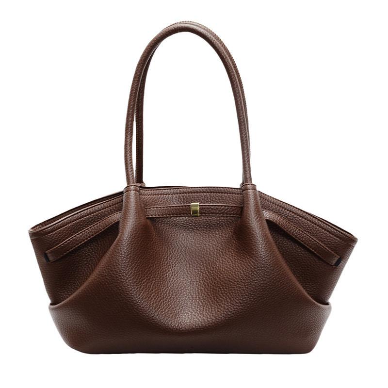Elegant Pure Color Shoulder Bag With Stitching Details And Polyester Lining For Casual Outings
