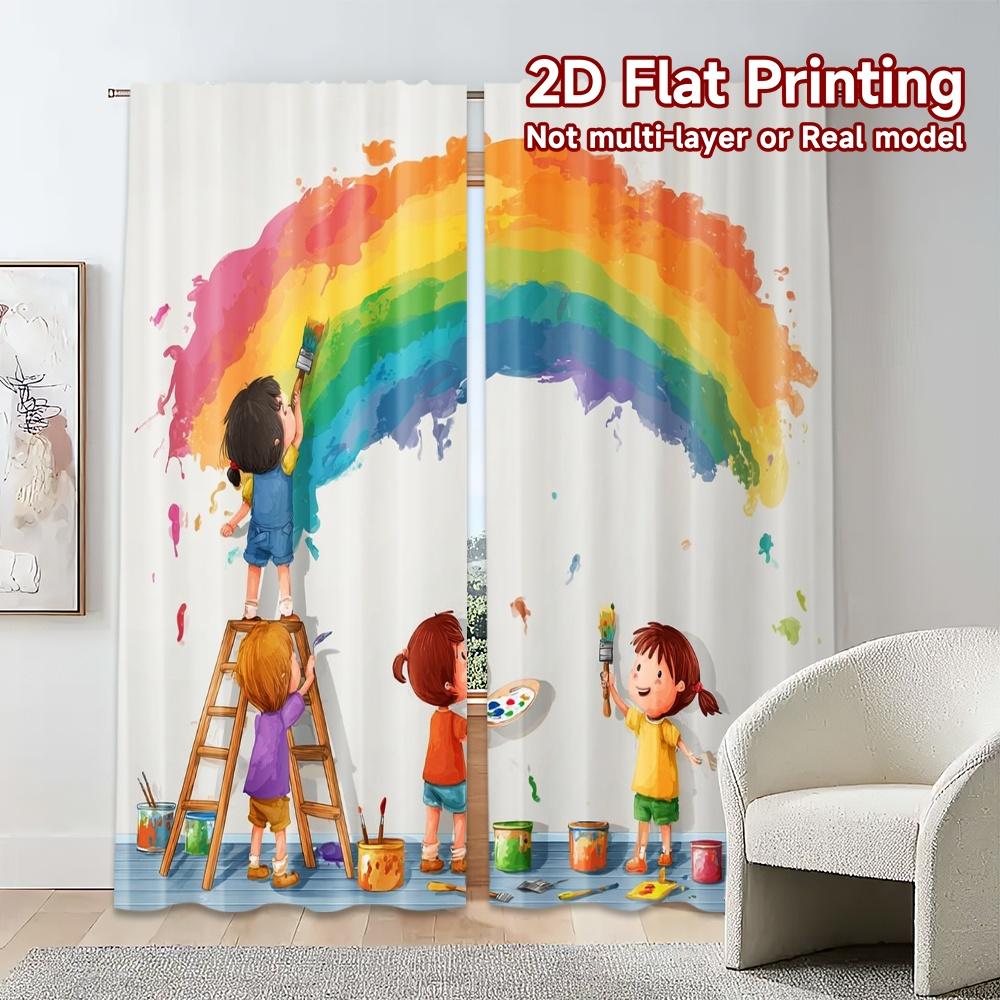 Set Of 2 Flat Printing Curtains Without Rod Rainbow Creators Chic Curtain Fabric Polyester Room Decor Suitable