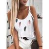 Nytt Dammode Sommar Casual Fjädertryck Spaghetti Straps Ärmlösa linne
