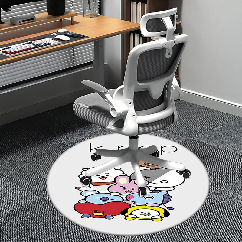 

K-Pop Characters,BT21 Merchandise Chair mat Round Rug-Office carpet, Machine Washable, Non-slip, Suitable for Living Rooms, Bedrooms, Entryw 80cm by 80cm