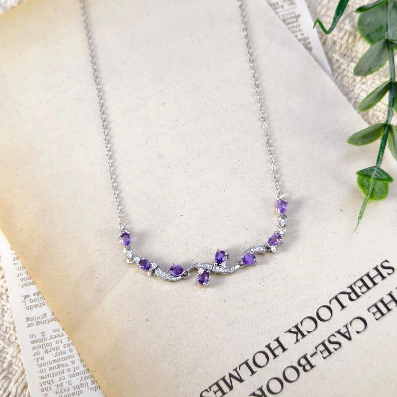 Women 925 Sterling Silver Natural Crystal Necklace Pear Cut Stone Pendant 925 silver