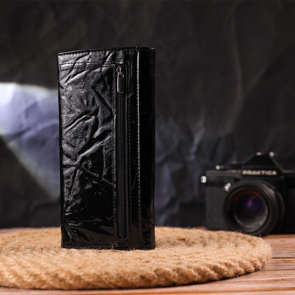 Textured Horizontal Women's Wallet Made of Genuine Leather CANPELLINI Wallet 21649 Black