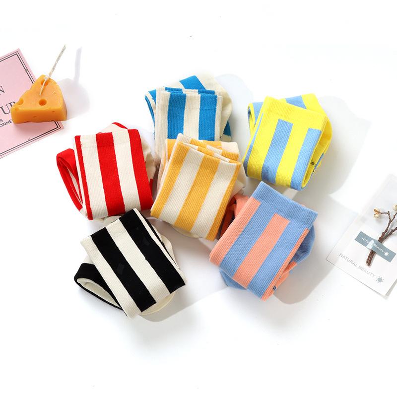 Women's Spring and Autumn Cotton High Quality Small Vertical Stripe Socks