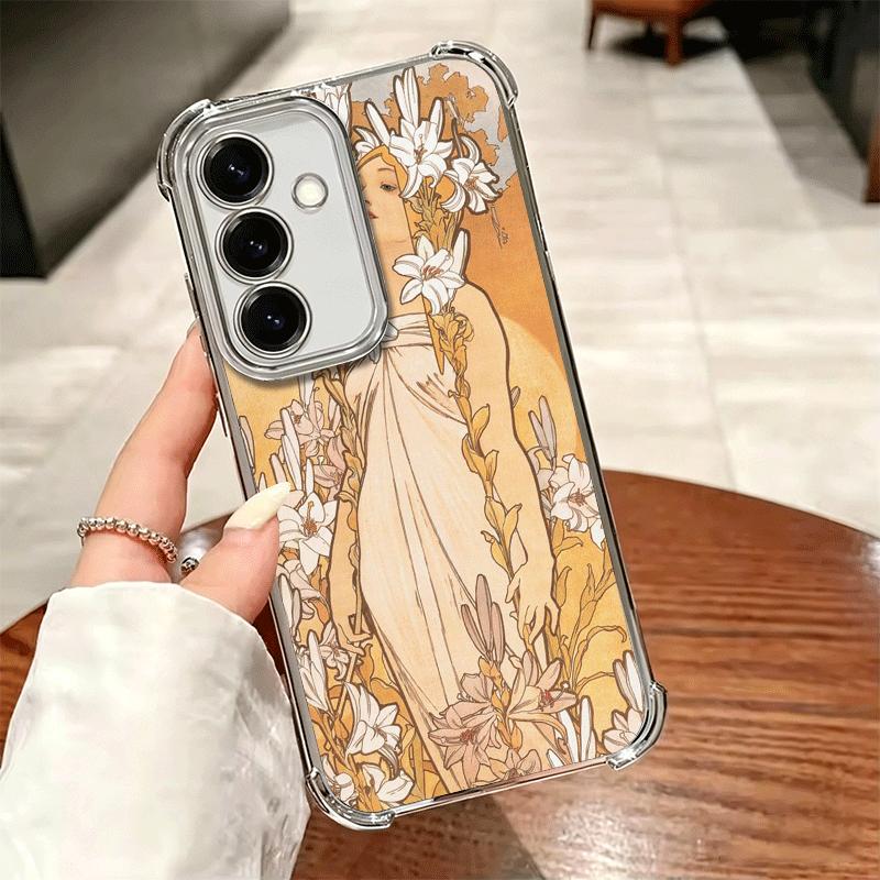 Vintage Alfons Mucha Primavera Plating Phone Case For Samsung A17 A07 A37 A57 A16 A56 A15 A55 A14 A54 A13 A53 A26 A36 A25 A35 A2