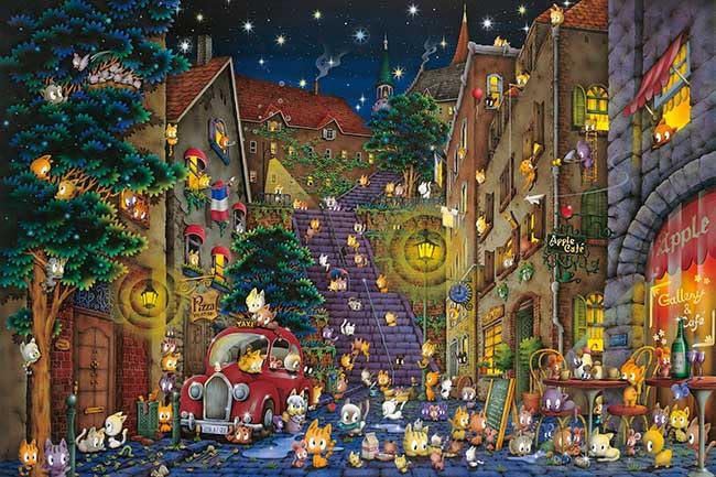 

1000-892 Прогулка кошек от Хидэки Ёсиоки, 1000 элементов (75 х 50 см) Пазл, Сделано в Японии, APPLEONE