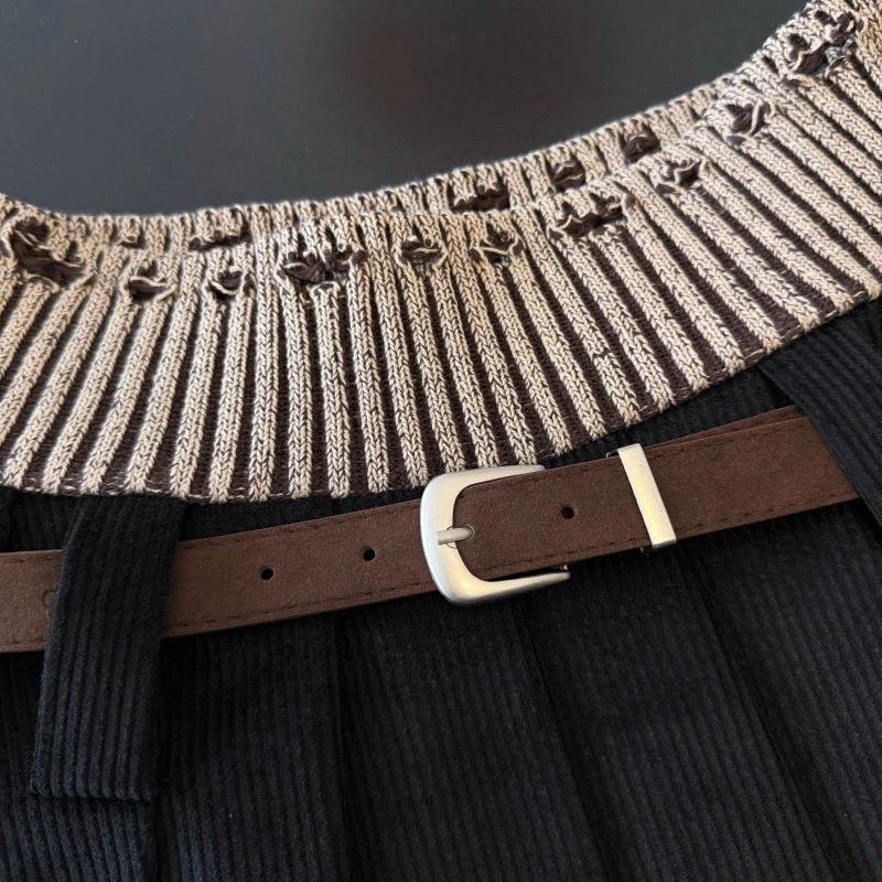 European & American Style Retro Knit Waistband Corduroy Pleated Short Skirt for Fall/Winter