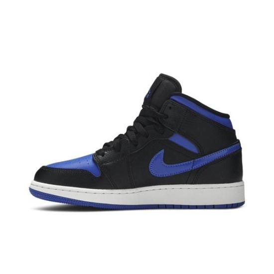Air Jordan 1 Mid GS Black Hyper Royal Retro Sneakers 554725-068