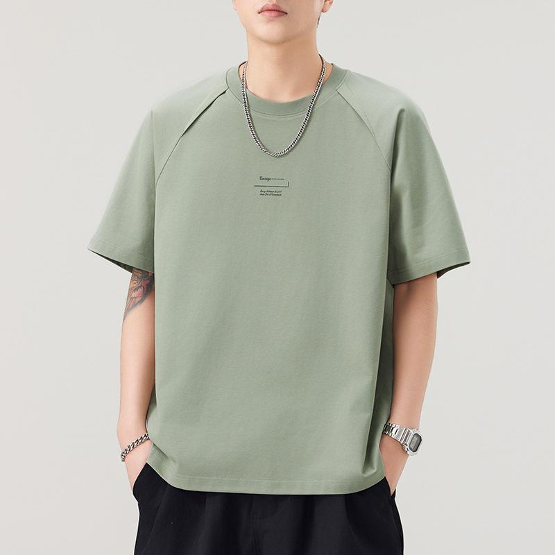 300g Heavy Short-sleeved T-shirt for Men's Summer New Solid Color T-shirt Retro Five-point Sleeve Loose