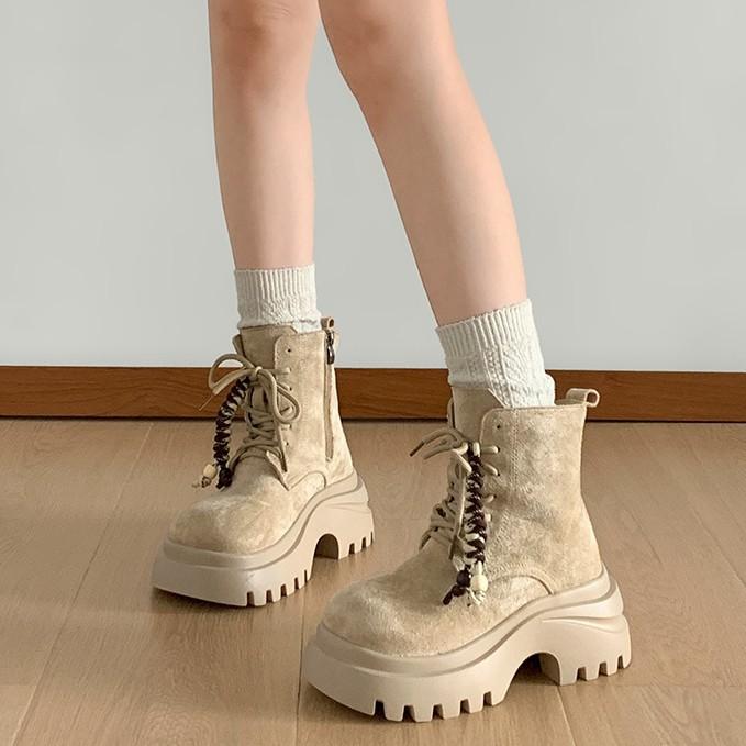 Yellow Retro British Style Thick-soled Heightening Martin Boots Women's 2025 New Summer High-end Thin Short Boots