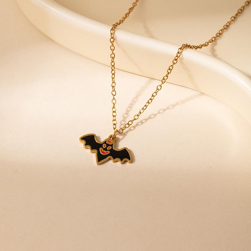 Women's Moon Bat Ghost Necklace: Stainless Steel Clavicle Chain for Halloween and Christmas