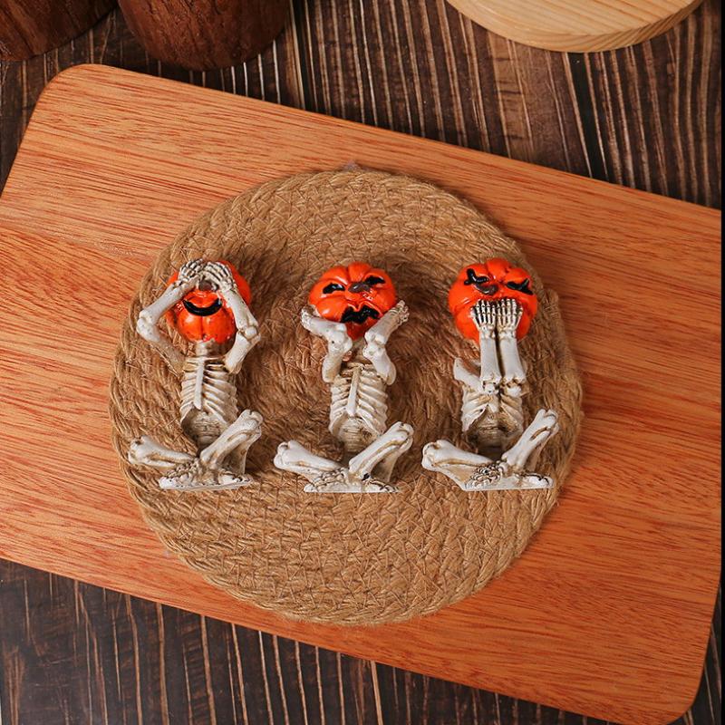 3-Piece Set Of Meditation Yoga Pumpkin Head Skull Figurines Durable Realistic Pumpkin Head Skull Doll Weird Yoga Pose
