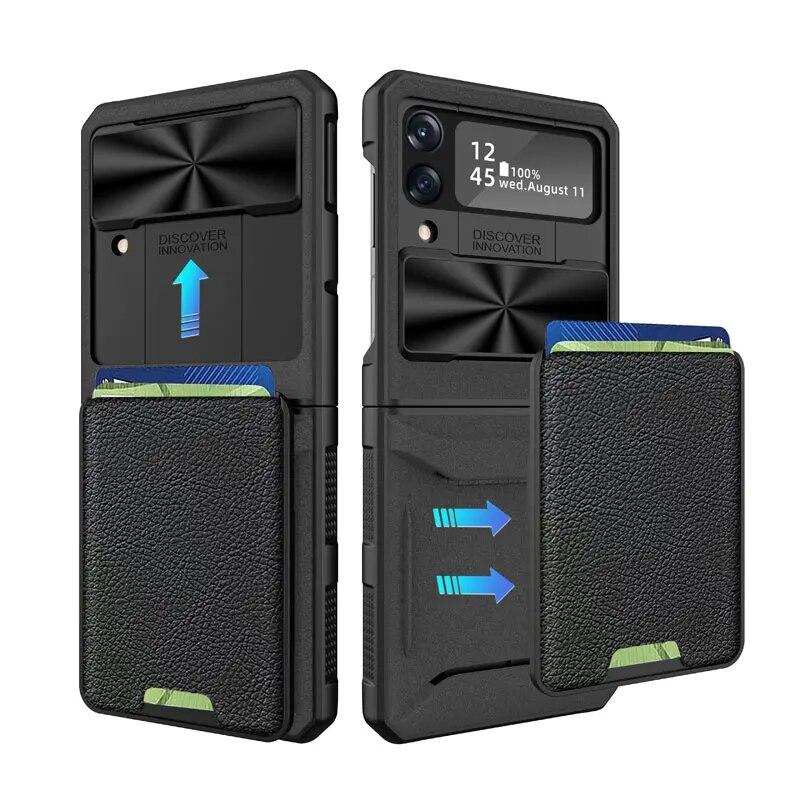 

Защитная задняя крышка со слайд-объективом для камеры для Samsung Z Flip 4 5G, магнитный шарнирный кошелек-держатель для карт, чехол для телефона для Galaxy Z Flip4