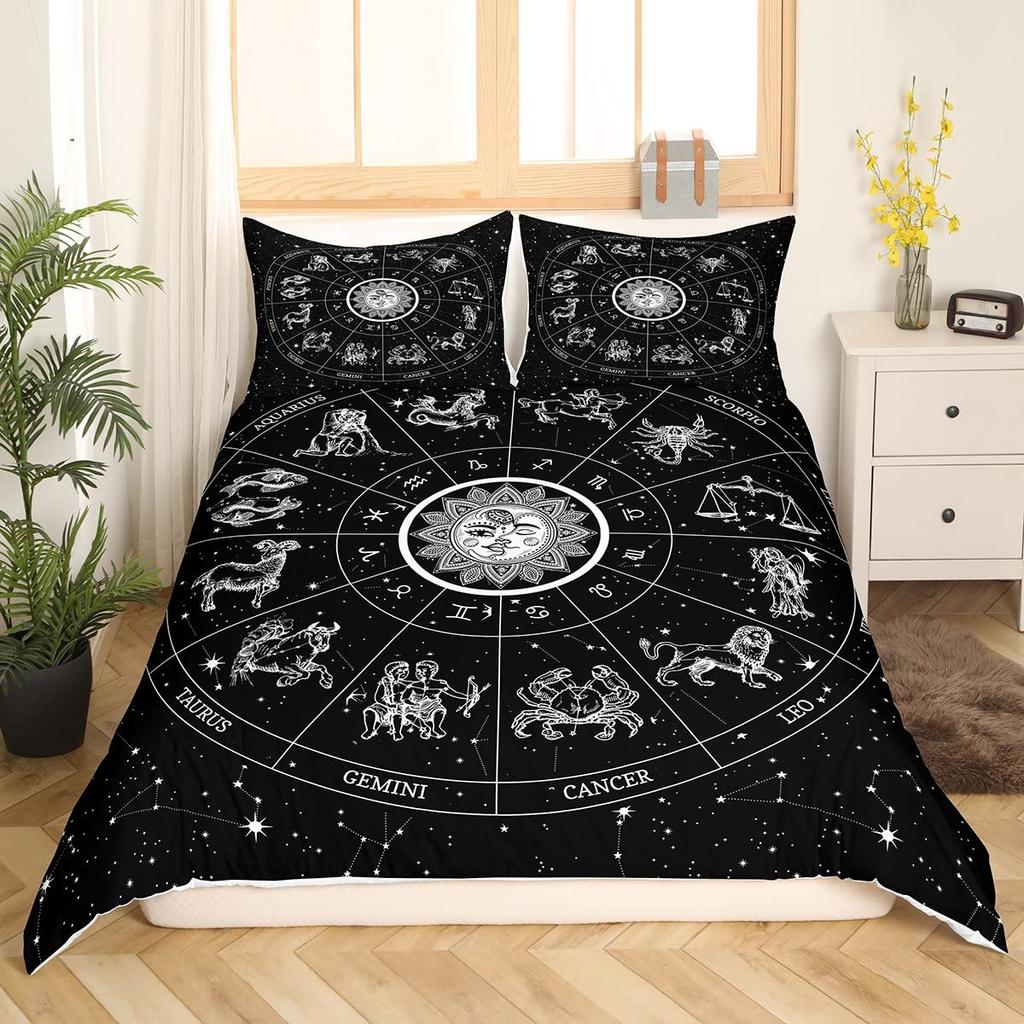 Sun and Moon Duvet Cover Twelve Constellations Duvet Cover Universe Theme Bedding Set for Kids Boys Girls Teens Gifts Room Decor