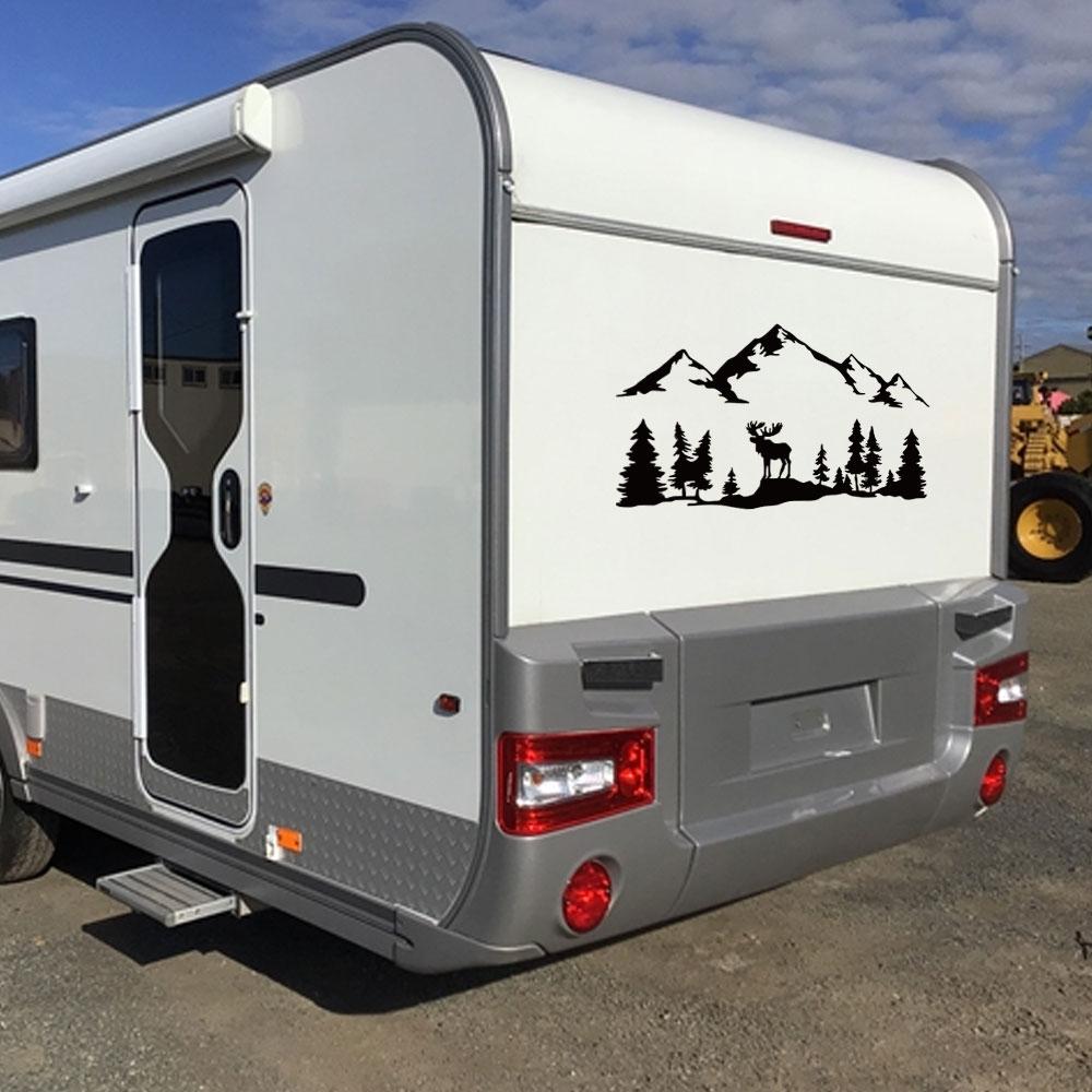 Car Stickers For Motorhome Horsebox Caravan RV Camper Van Outdoors Graphics Moose Trees Forest Mountain Silhouette Decor Decal