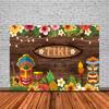 Tropische Tiki Bar Fotografie Hintergrund Blume Totem Banner Hawaii Meeresblick Hintergrund Babyparty Kindergeburtstagsparty Dekoration